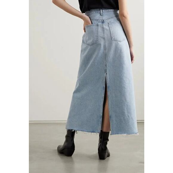 AGOLDE  Net Sustain Hilla Frayed Organic Cotton Maxi Skirt - 28 Light Denim - Picture 3 of 4